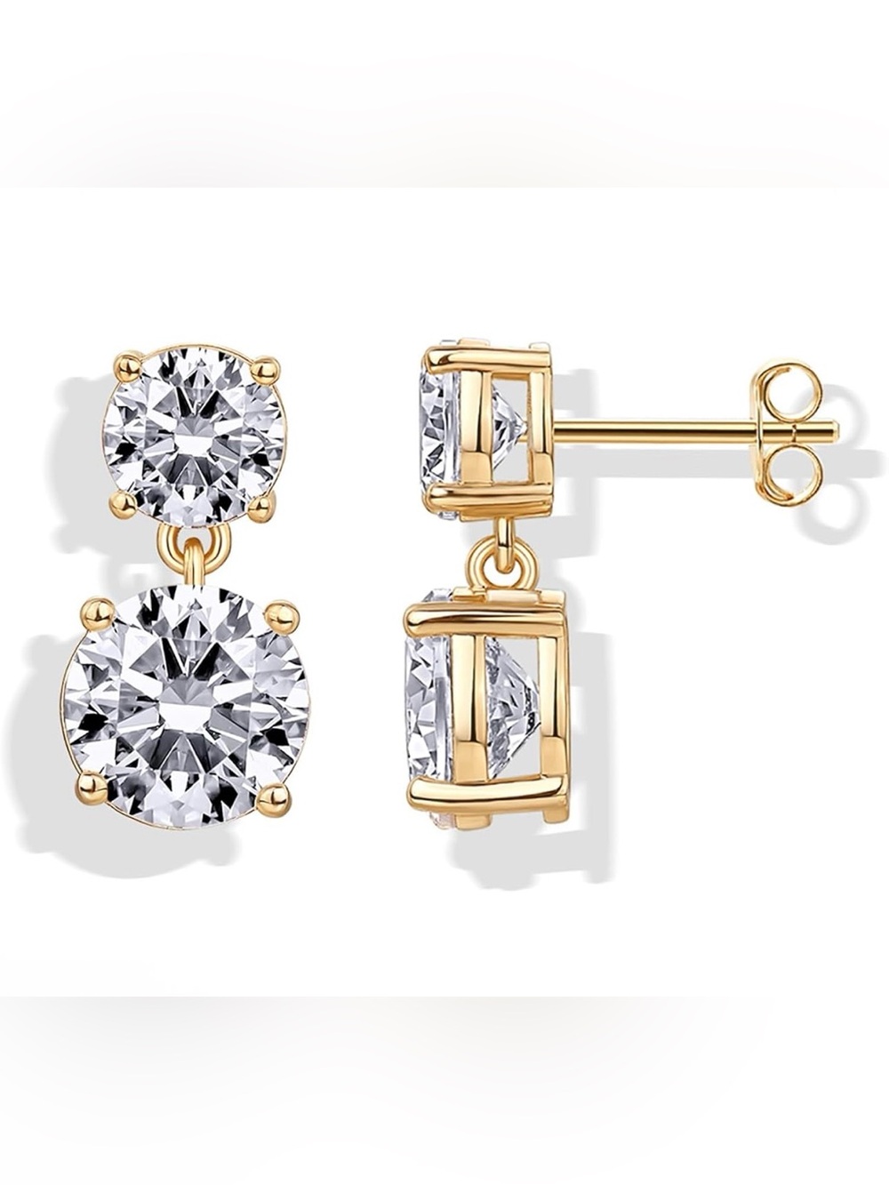 14K Gold Plated CZ Dangle Earrings 925 Sterling Silver Bridal Drop 6mm 8mm